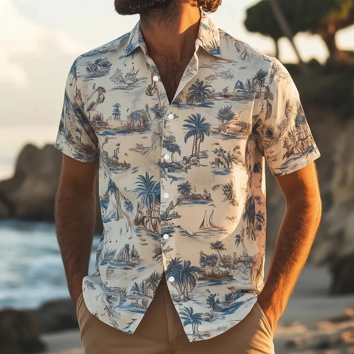 Das Cotswolds Herren Kurzarmhemd mit Palmenprint