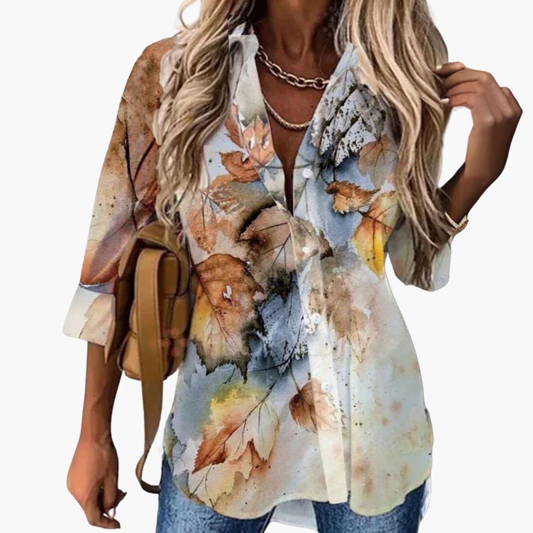 Damen Bluse Regular Fit Freizeit mit floralem Kontrastmuster