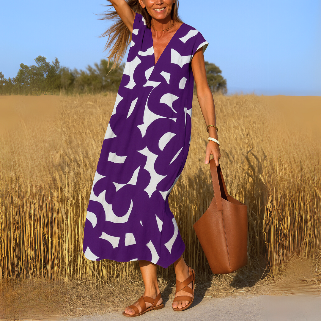 Sommerkleid Damen V-Ausschnitt Leicht Freizeit