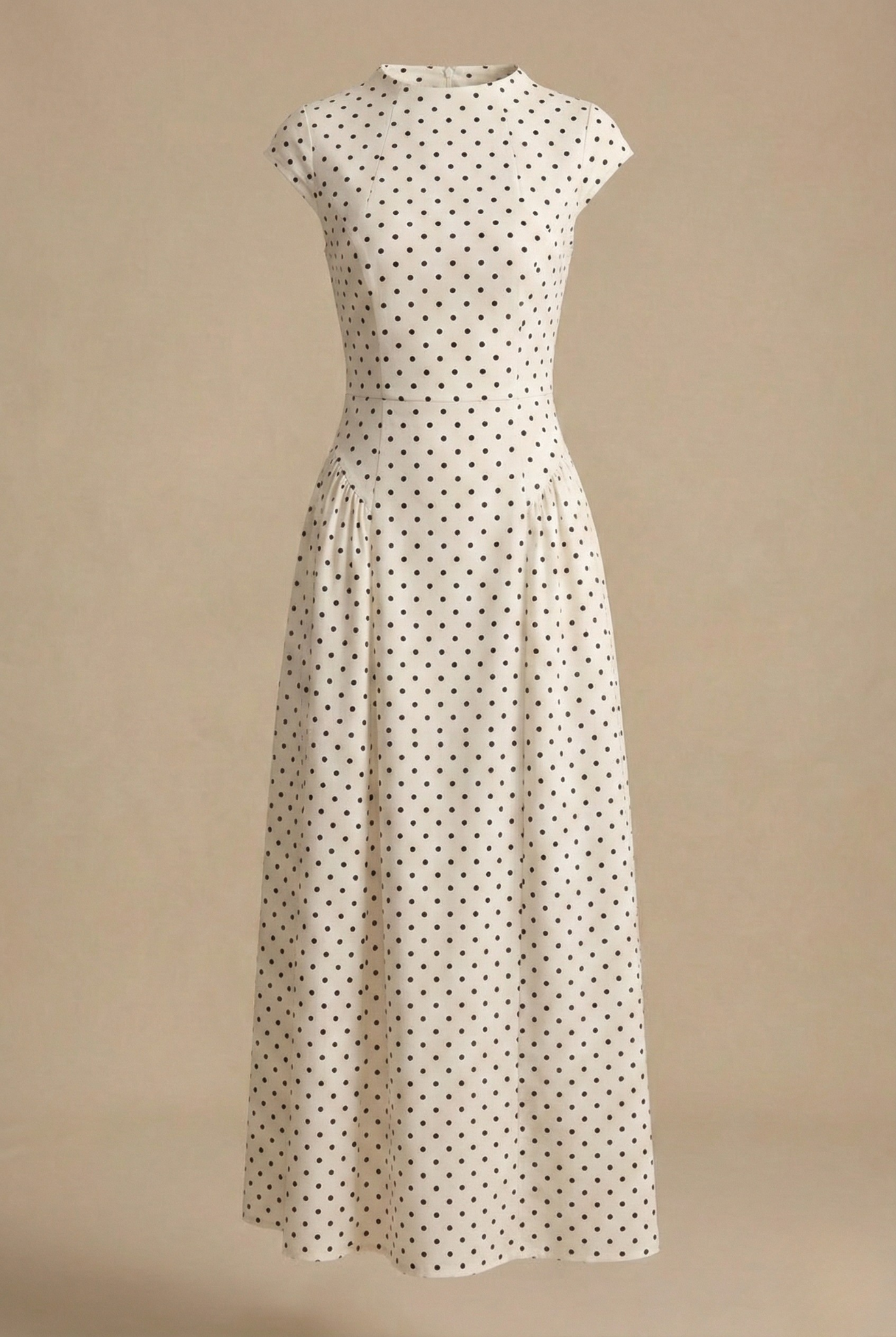 Damen Polka Dot Maxikleid Tailliert Kurzarm Elegant Sommer