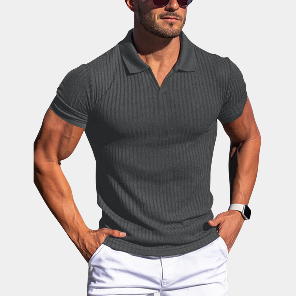 Atmungsaktives Herren-Poloshirt im figurbetonten Rippdesign für den Sommer