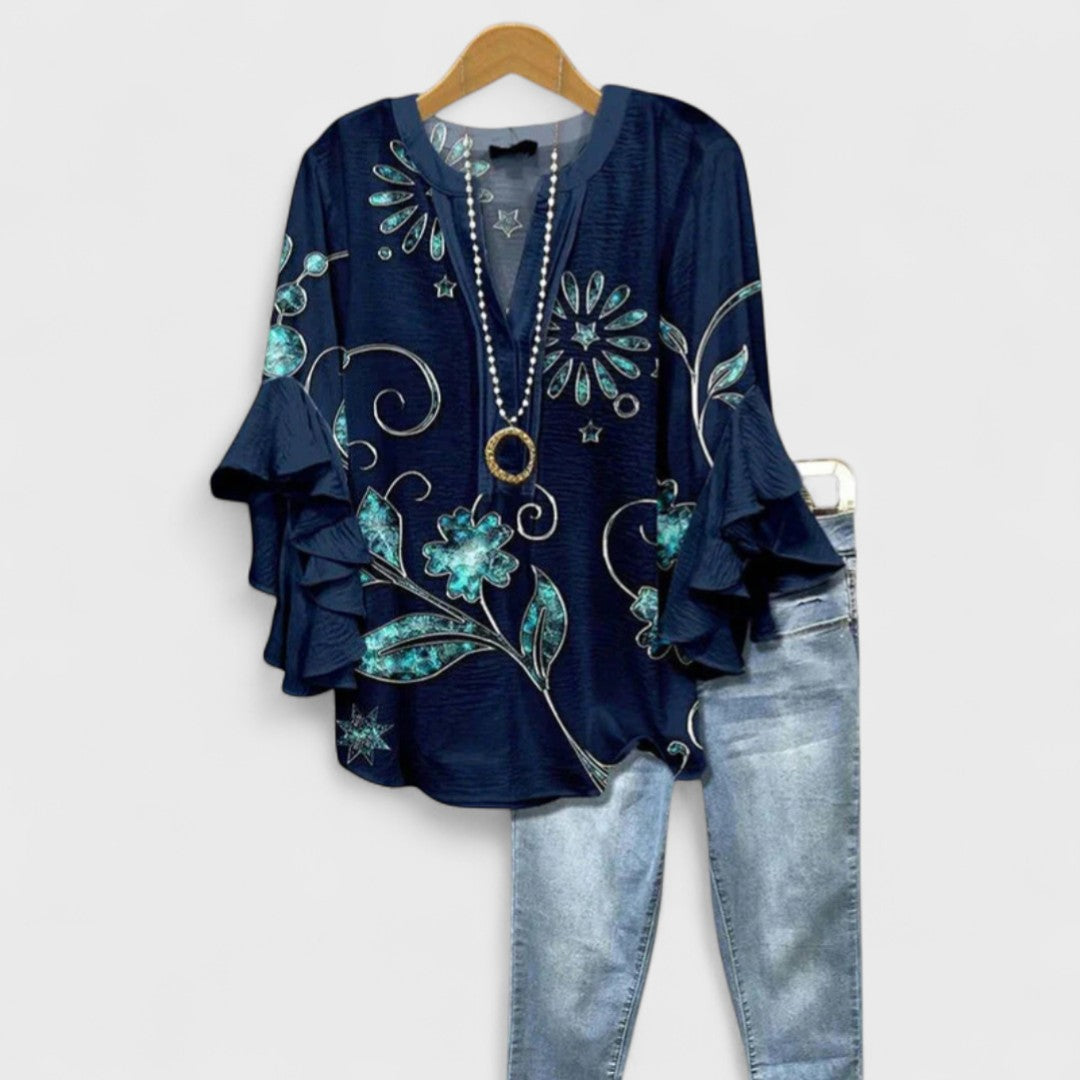 Damenbluse Regular Fit Casual mit Volantärmel und V-Ausschnitt