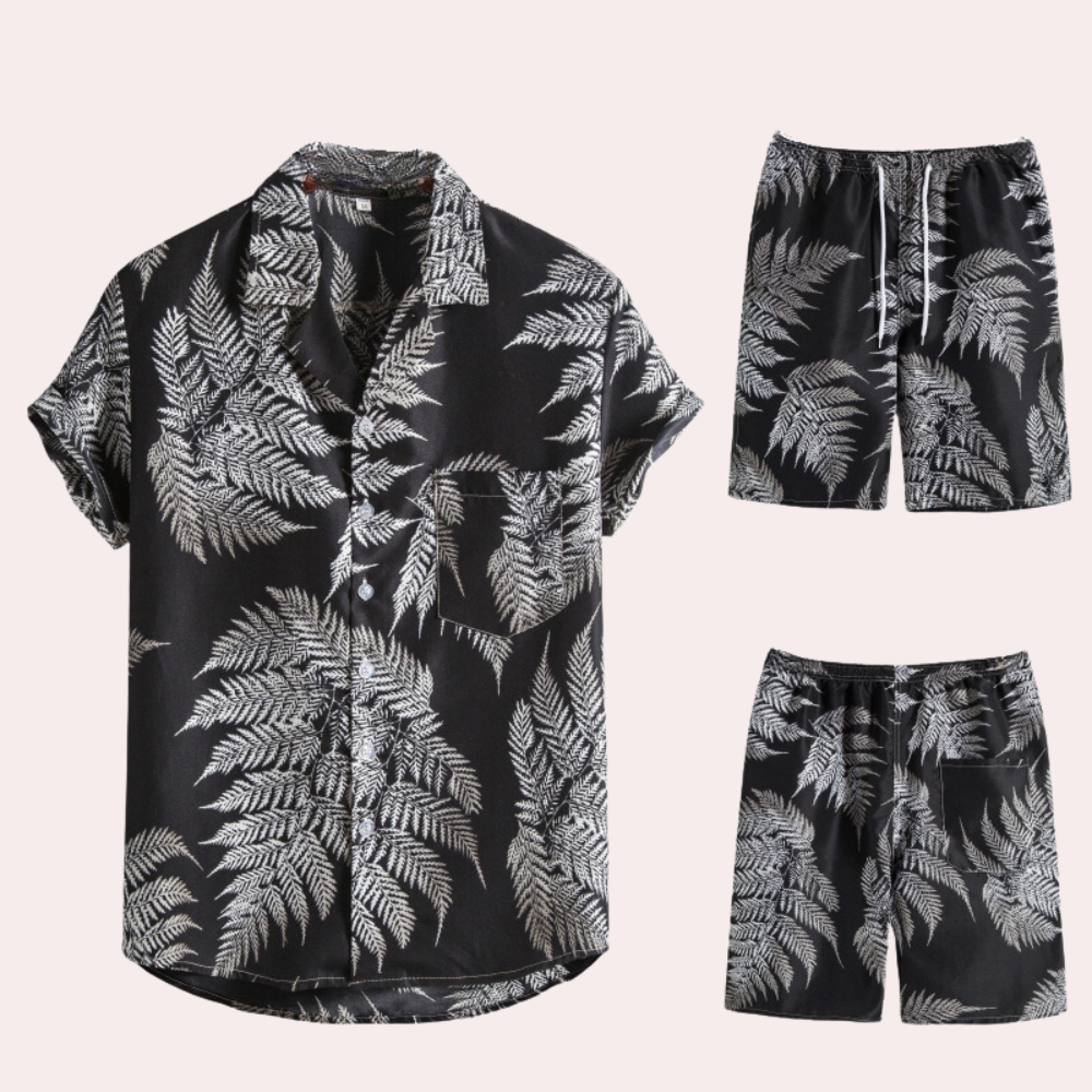 Zweiteiler Herren Leicht Sommer Casual Hawaiian Muster