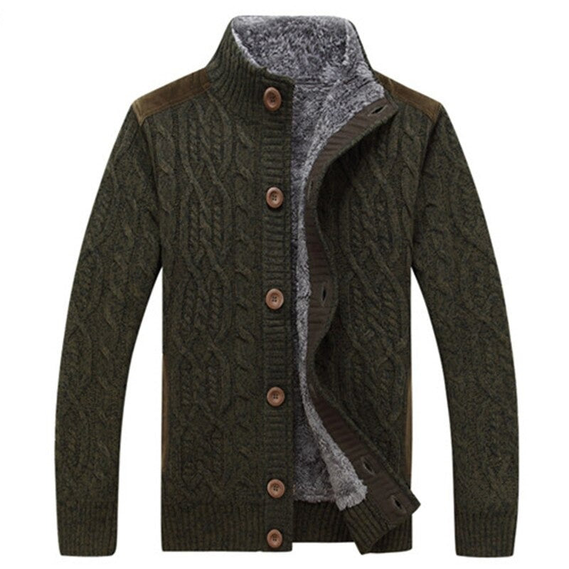 Herren Kabelstrick Cardigan Regular Fit Freizeit mit Stehkragen