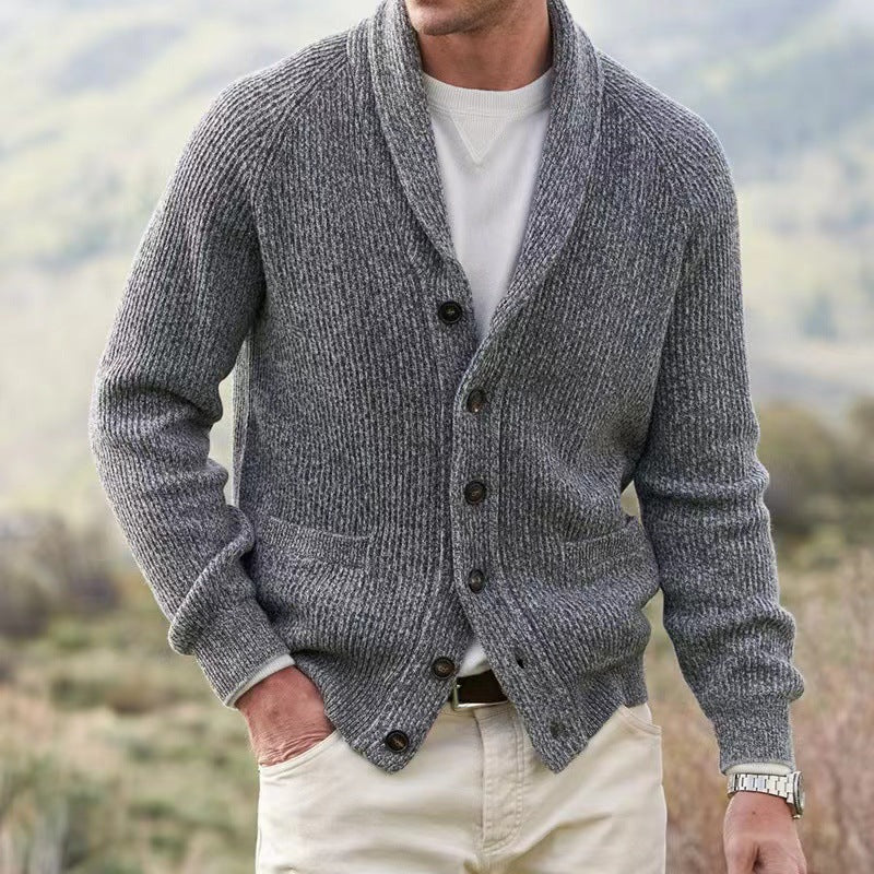Herren Strickjacke Regular Fit mit Schalkragen und Knöpfen Freizeit