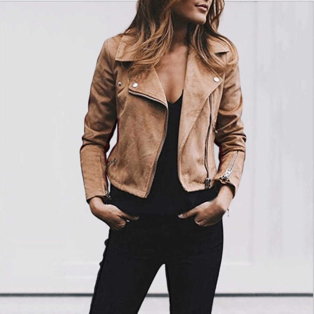 Damen Slim Fit Bikerjacke Freizeit Weiches Material Klassisch