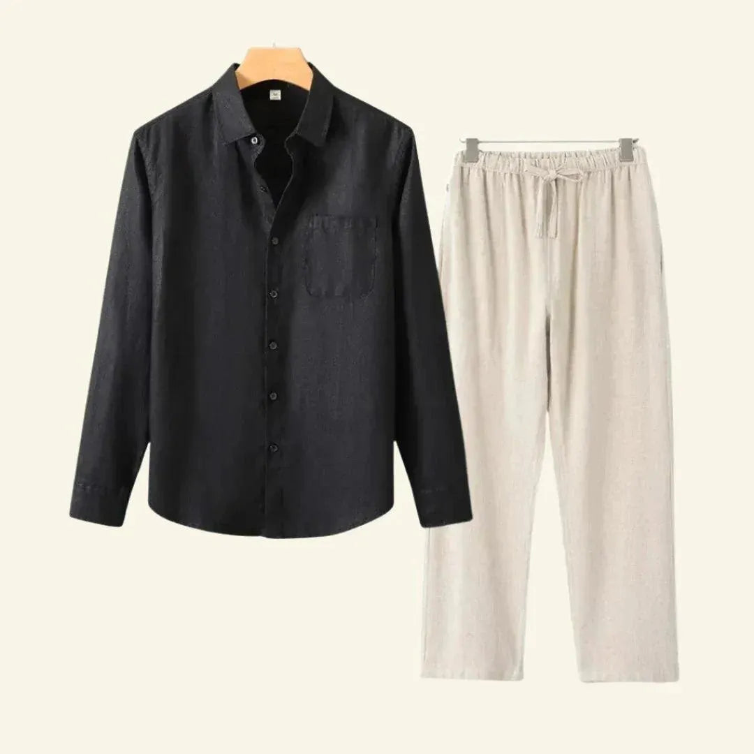 Elegantes Herren-Set | Atmungsaktive Baumwoll-Leinen Hose und Bluse | Vielseitiges Design für ganzjährigen Komfort 12