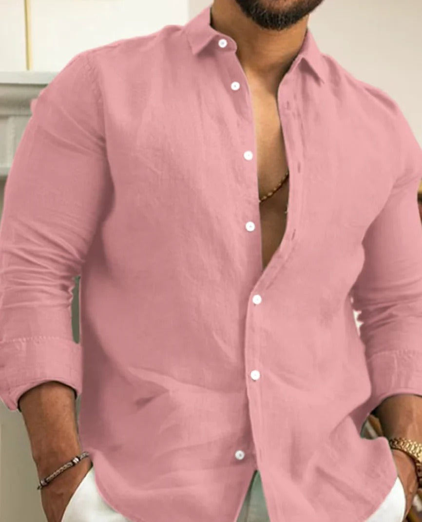 Elegantes Leinenhemd für Herren mit Button-Down-Kragen | Atmungsaktives Material für Stil und Komfort 4