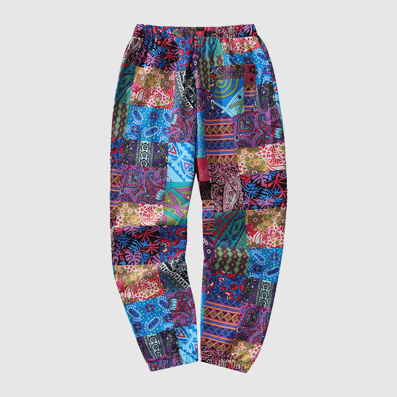 Patchwork-Hosen für Herren mit elastischem Bund und Kordelzug