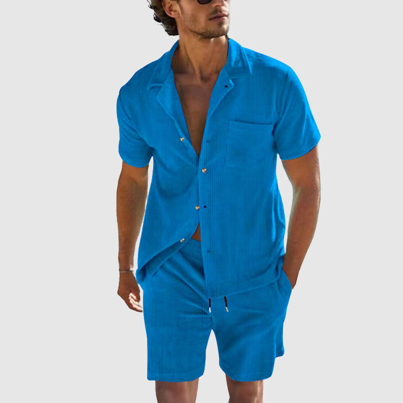 Herren Relaxed Fit Freizeit-Set mit Kurzarmhemd und Shorts