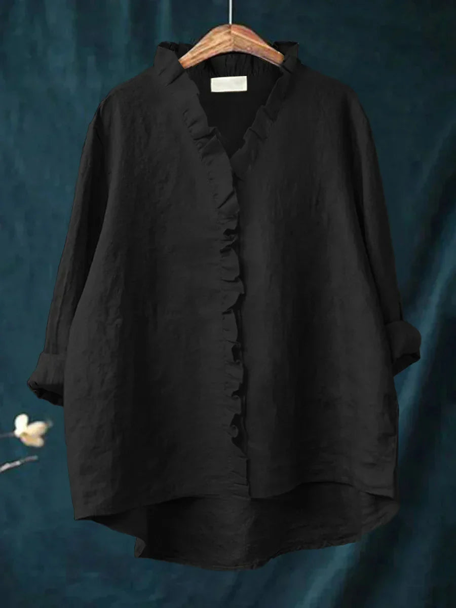 Damen Rüschenshirt Relaxed Fit Freizeit Layering