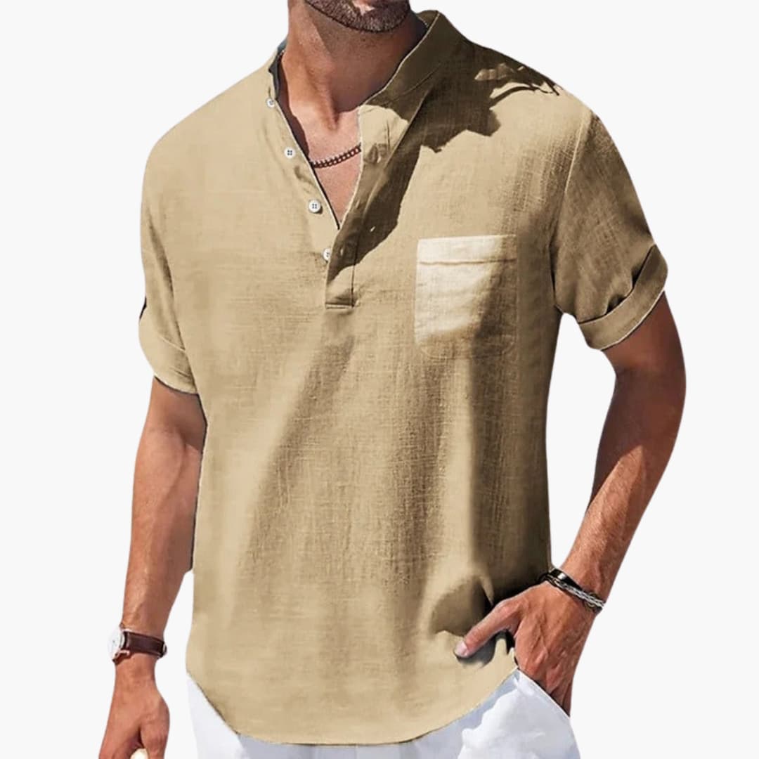 Herren T-Shirt Kurzarm mit Stehkragen und Brusttasche für den Sommer 5