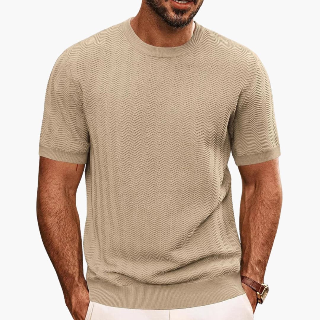 Herren T-Shirt Rundhalsausschnitt Mit Strukturiertem Wellenmuster Casual 5