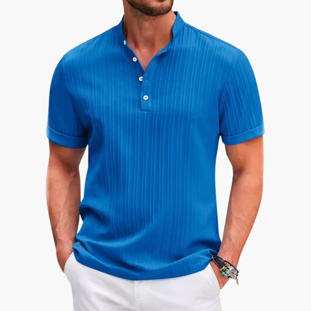Herren T-Shirt mit Knopfleiste und strukturierten Streifen im Casual-Stil 4