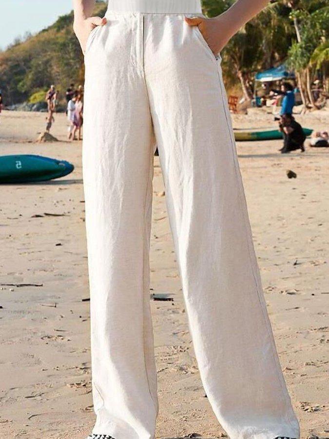 Damen Stoffhose Weit Geschnitten Hohe Taille Freizeit