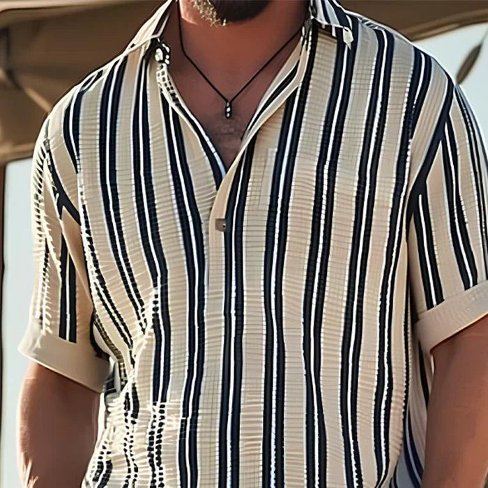 Herren Hemd Klassisch Gestreift Relaxed Fit Freizeit Sommer