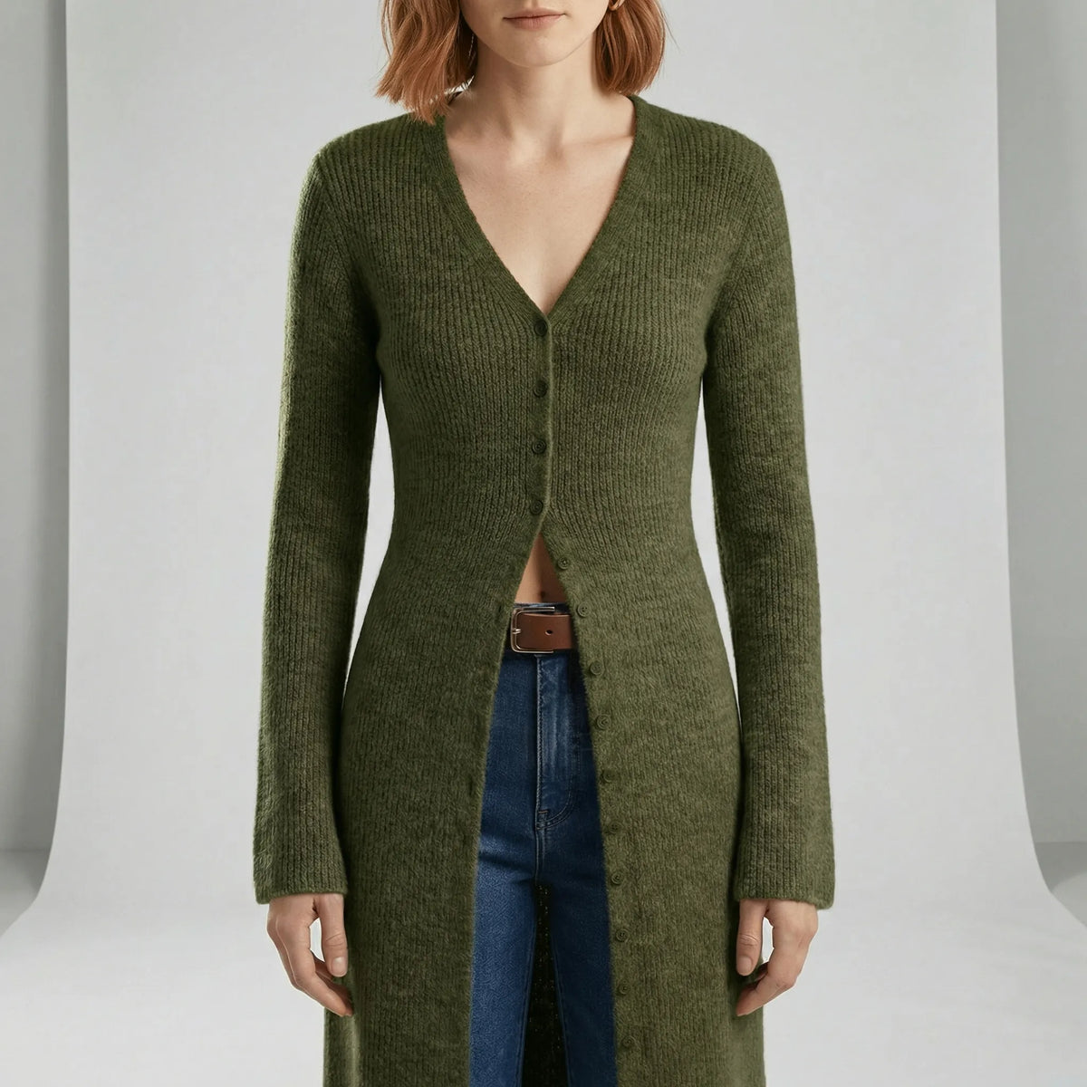 Sina I Damen Longline Cardigan Regular Fit Freizeit mit Knopfleiste