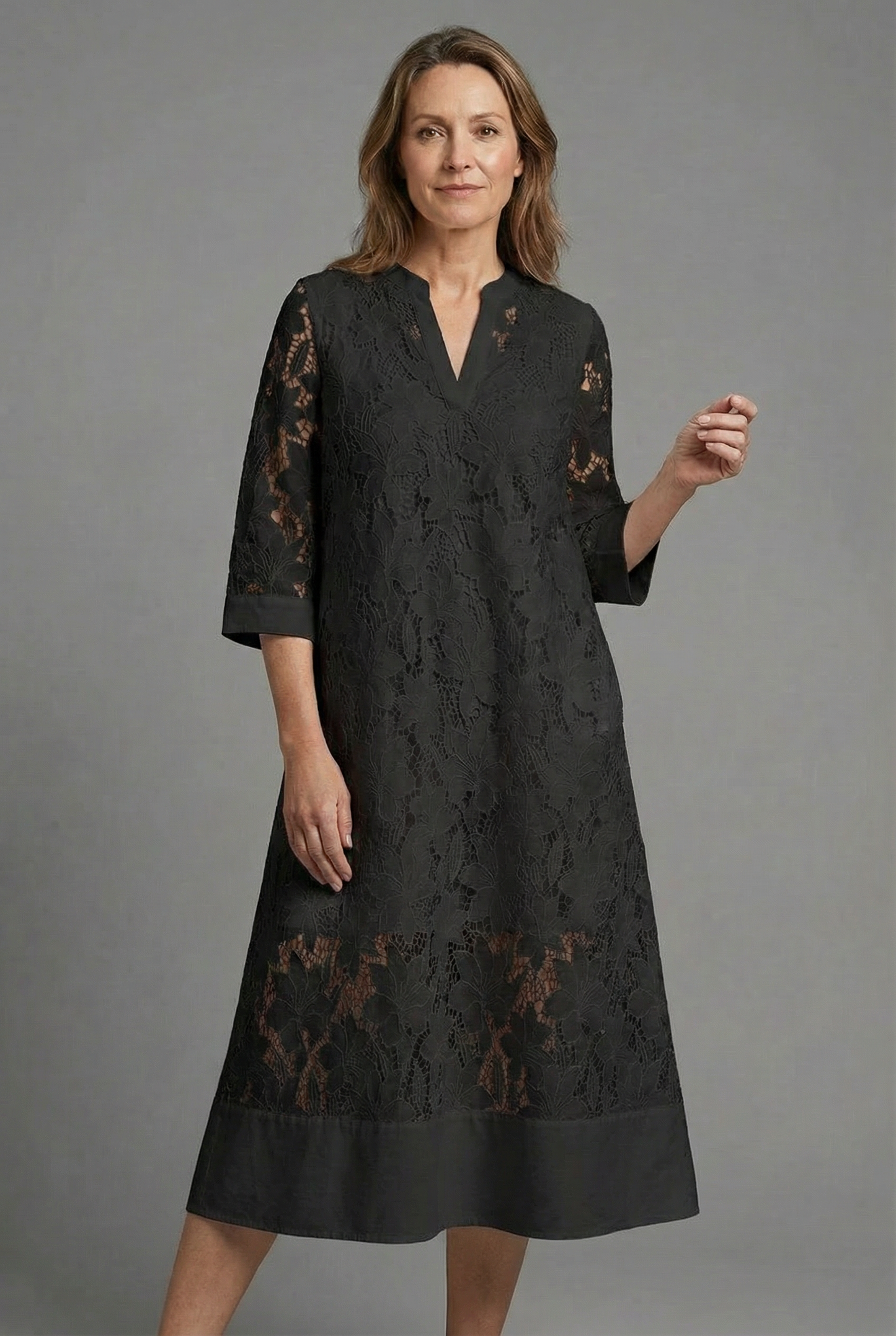 Damen Besticktes Midi-Kleid Relaxed Fit Freizeit Elegant