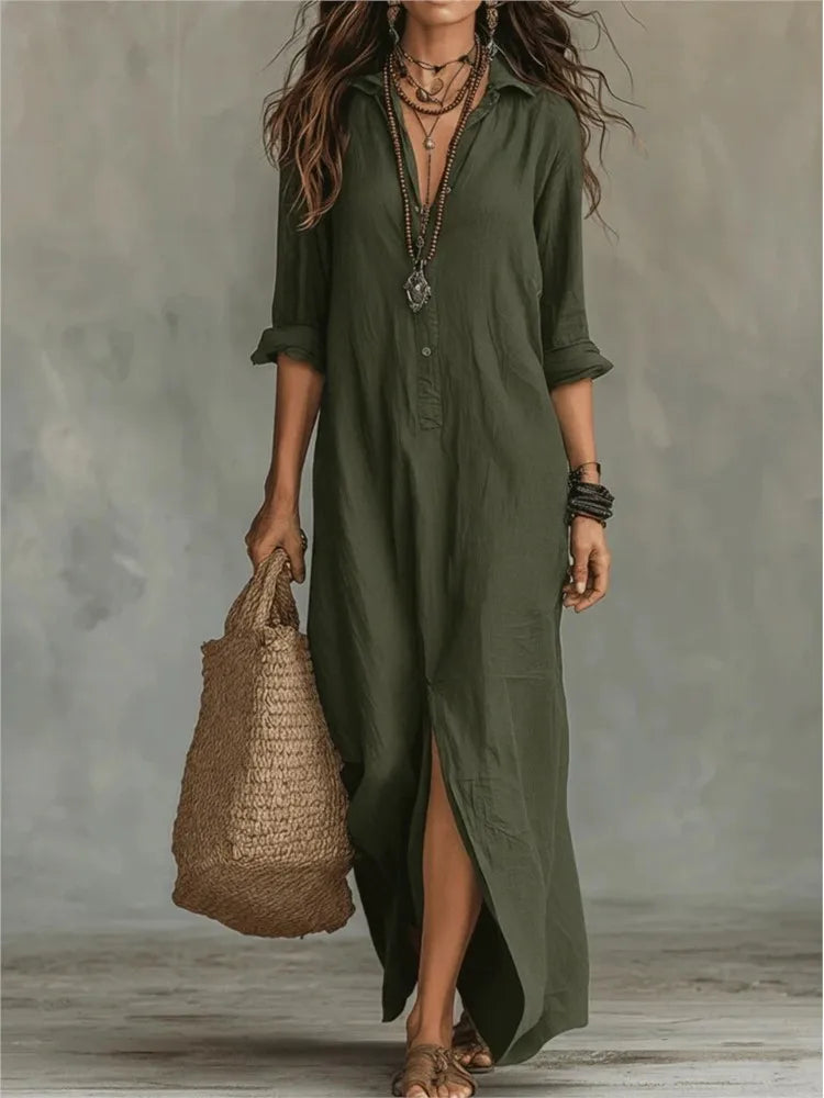 Damen Sommerkleid Langarm Relaxed Fit Casual