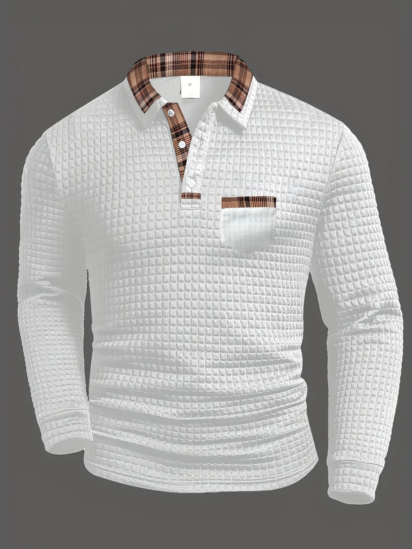 Herren Poloshirt Waffle Langarm Karokragen I Leicht