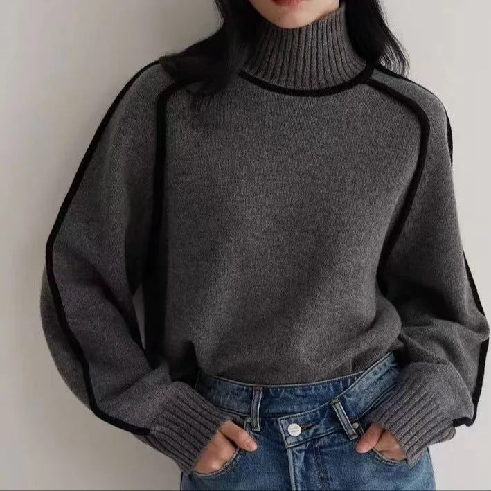 Damen Strickpullover Relaxed Fit Casual mit hohem Kragen