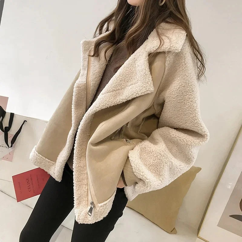 Damen Schaffelljacke Regular Fit Winter Casual