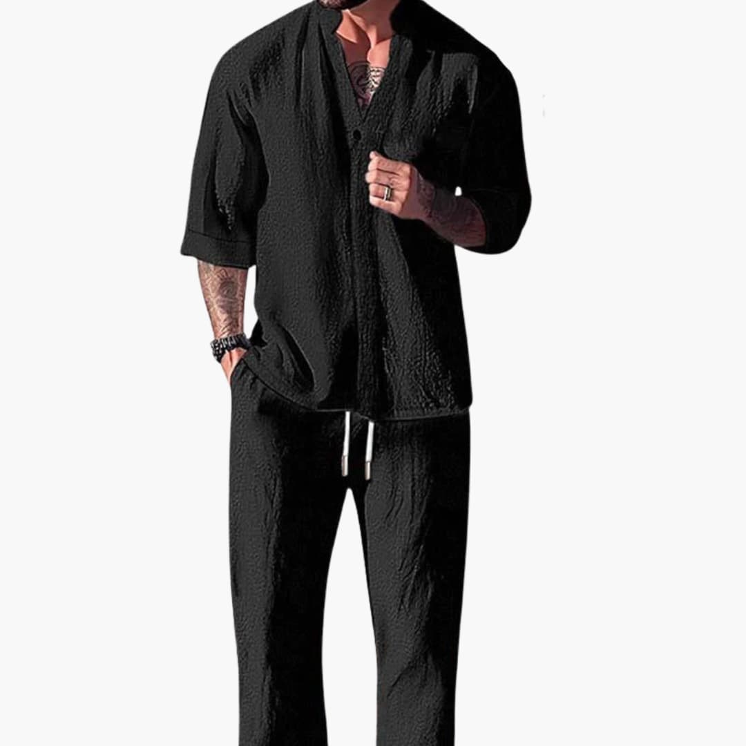 Sommer Zweiteiler für Herren | Atmungsaktives Langarmshirt mit Kordelzughose | Ideal für Strand und Freizeit 2