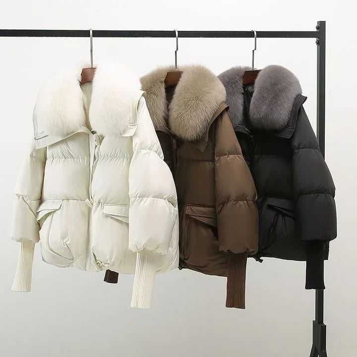 Damen Slim Fit Mantel Winter Elegant mit Kunstfellkragen