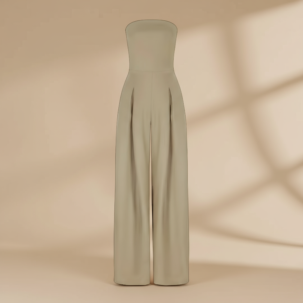 Damen Strapless Jumpsuit Tailliert Elegant Weitbeinig Sommer