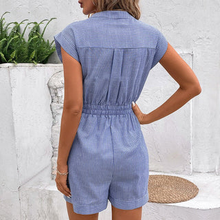 Damen Jumpsuit Kurz Regular Fit Freizeit mit Knopfleiste und Taillenband