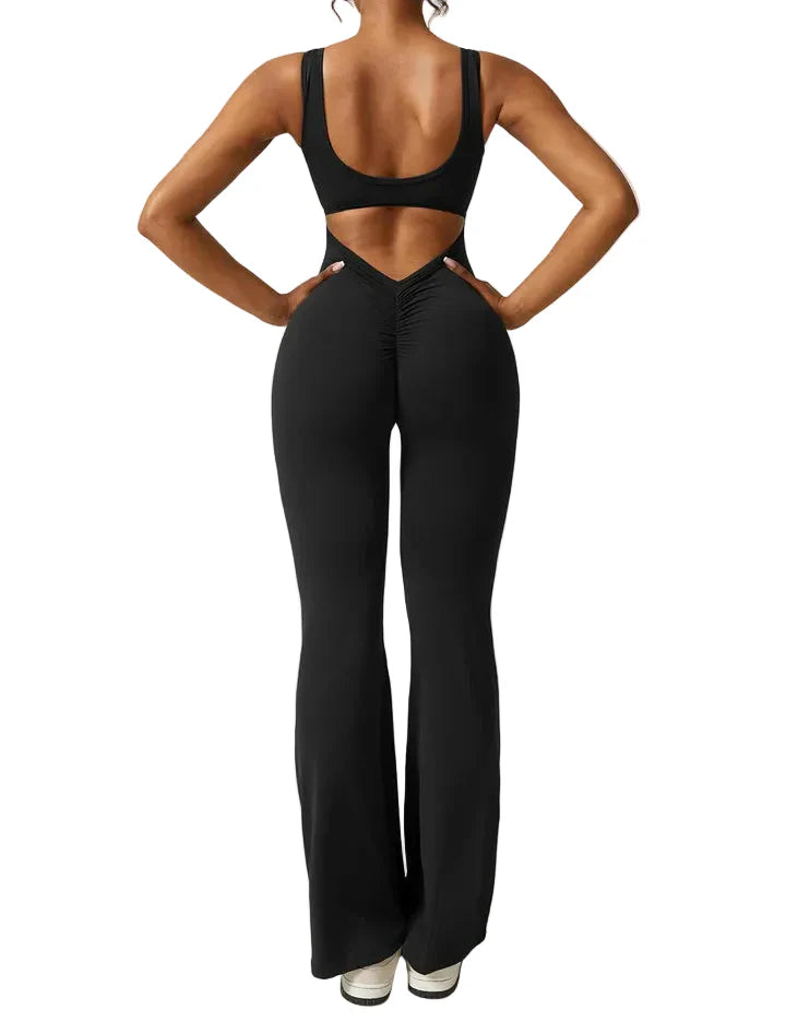 Damen Jumpsuit Slim Fit mit offenem Rücken und ausgestellten Beinen
