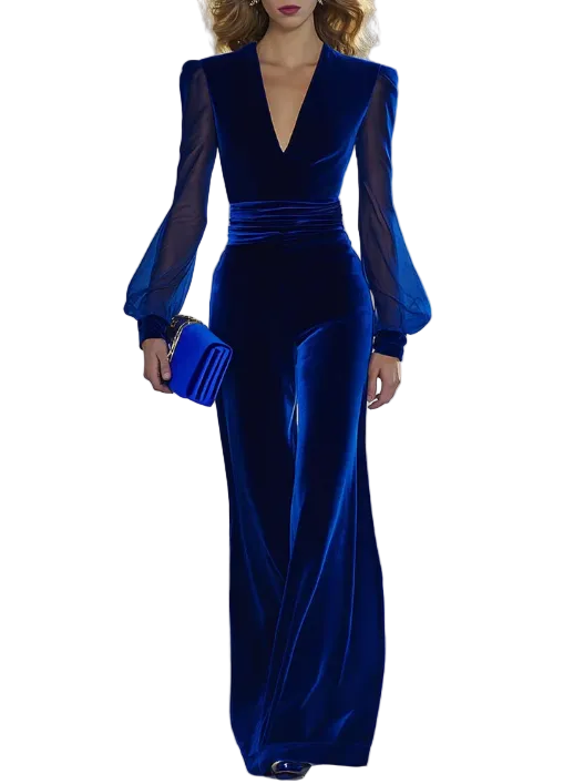 Damen Jumpsuit Slim Fit mit tiefem V-Ausschnitt und weitem Bein