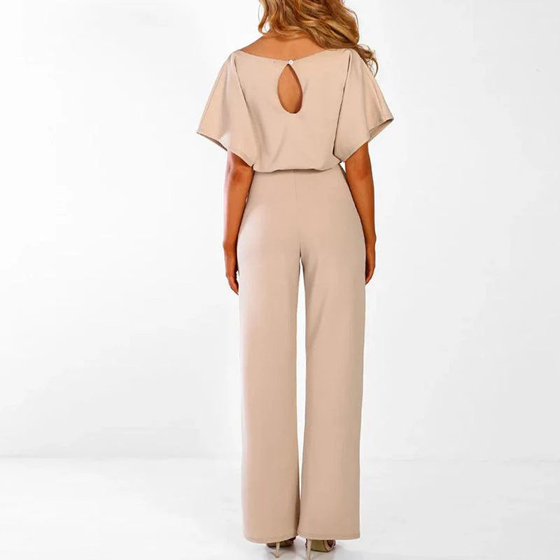 Damen Jumpsuit Relaxed Fit Freizeit mit kurzem Arm und weitem Bein