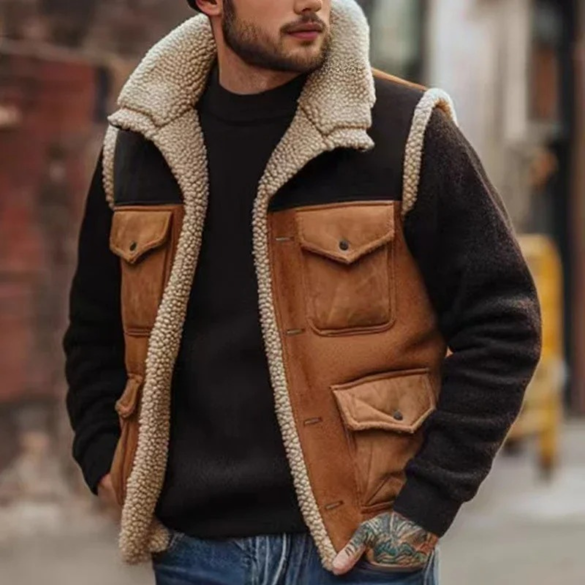 Herren Utility Weste Ärmellos Regular Fit Casual mit Taschen
