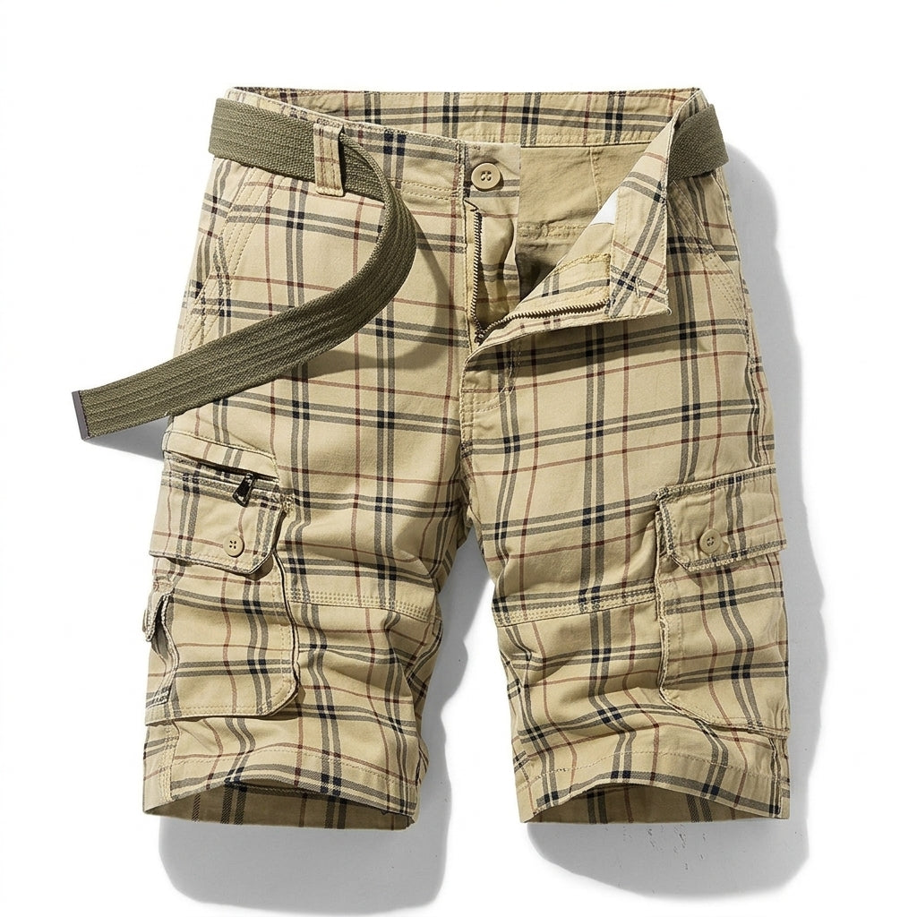 Derek | Herren Cargo Shorts Regular Fit mit Karomuster und Beintaschen Freizeit