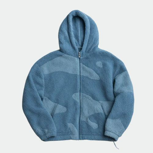 Herren Fleecejacke Regular Fit Freizeit mit Kapuze und Musterpanelen