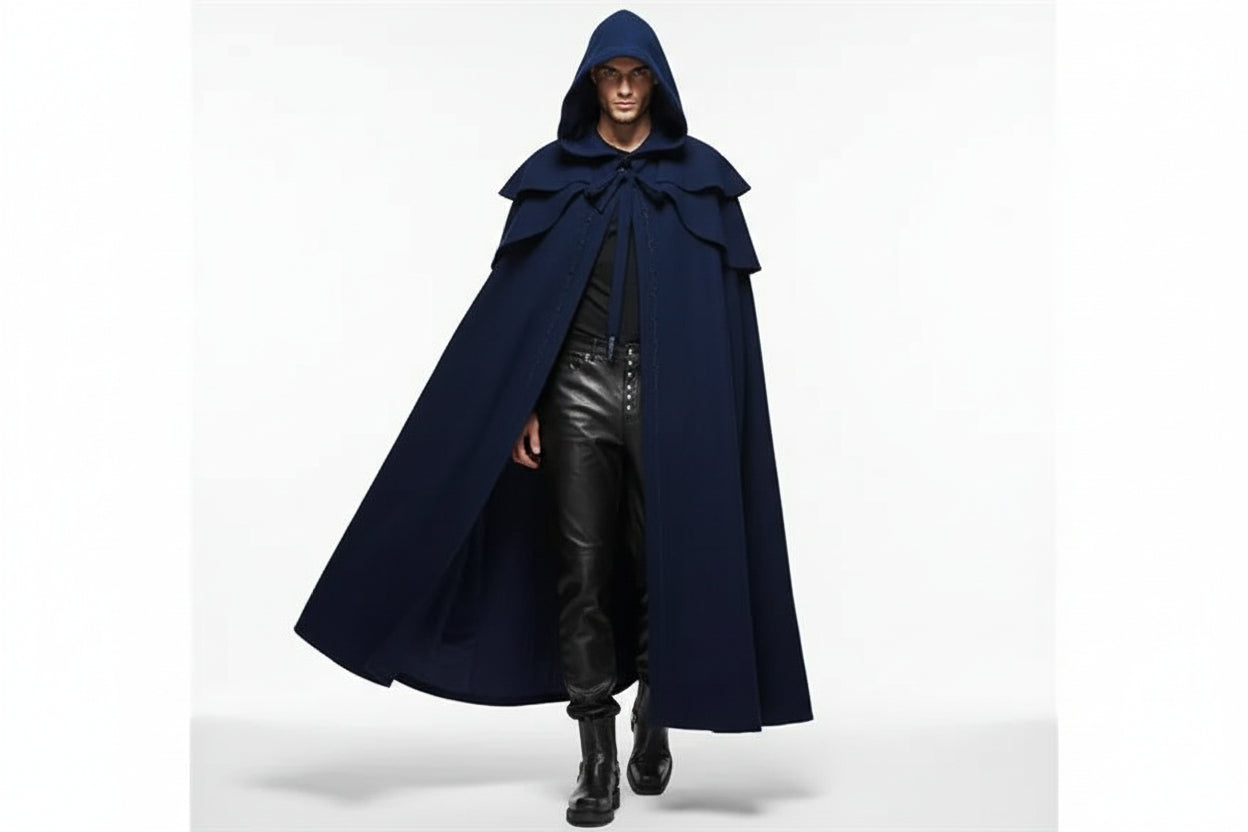 Herren Mantel Oversize Freizeit mit Kapuze und Schulterüberwurf