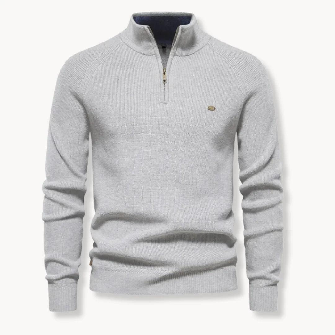 Herren Pullover Regular Fit Freizeit Stehkragen mit Halb-Reißverschluss