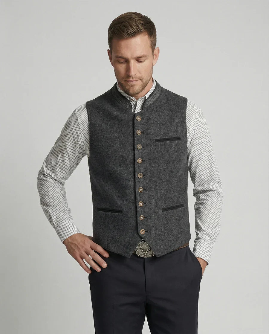 Herrenweste Regular Fit mit Stehkragen und Knopfleiste Freizeit