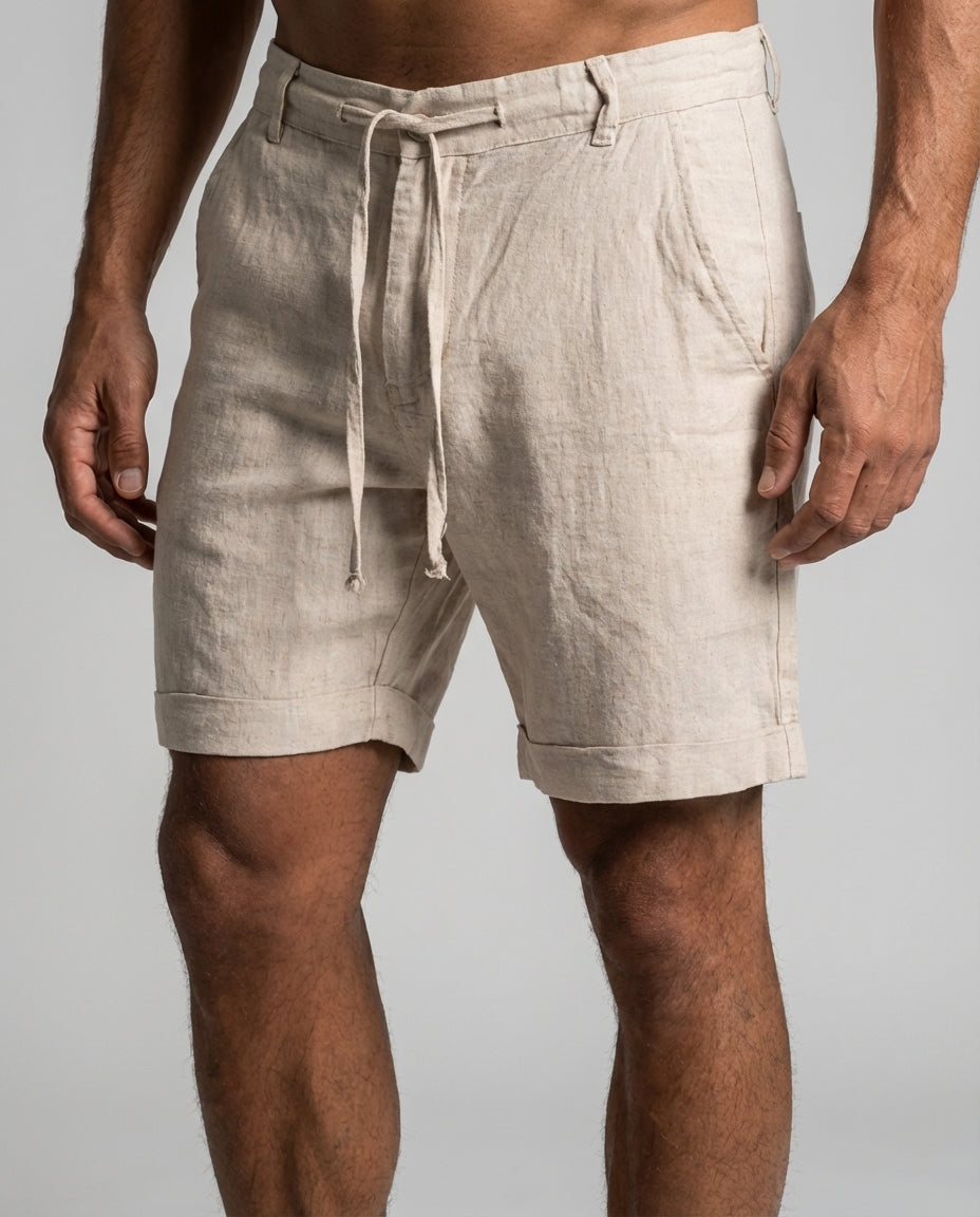 Leinen Shorts Herren Elastischer Bund Lockerer Schnitt