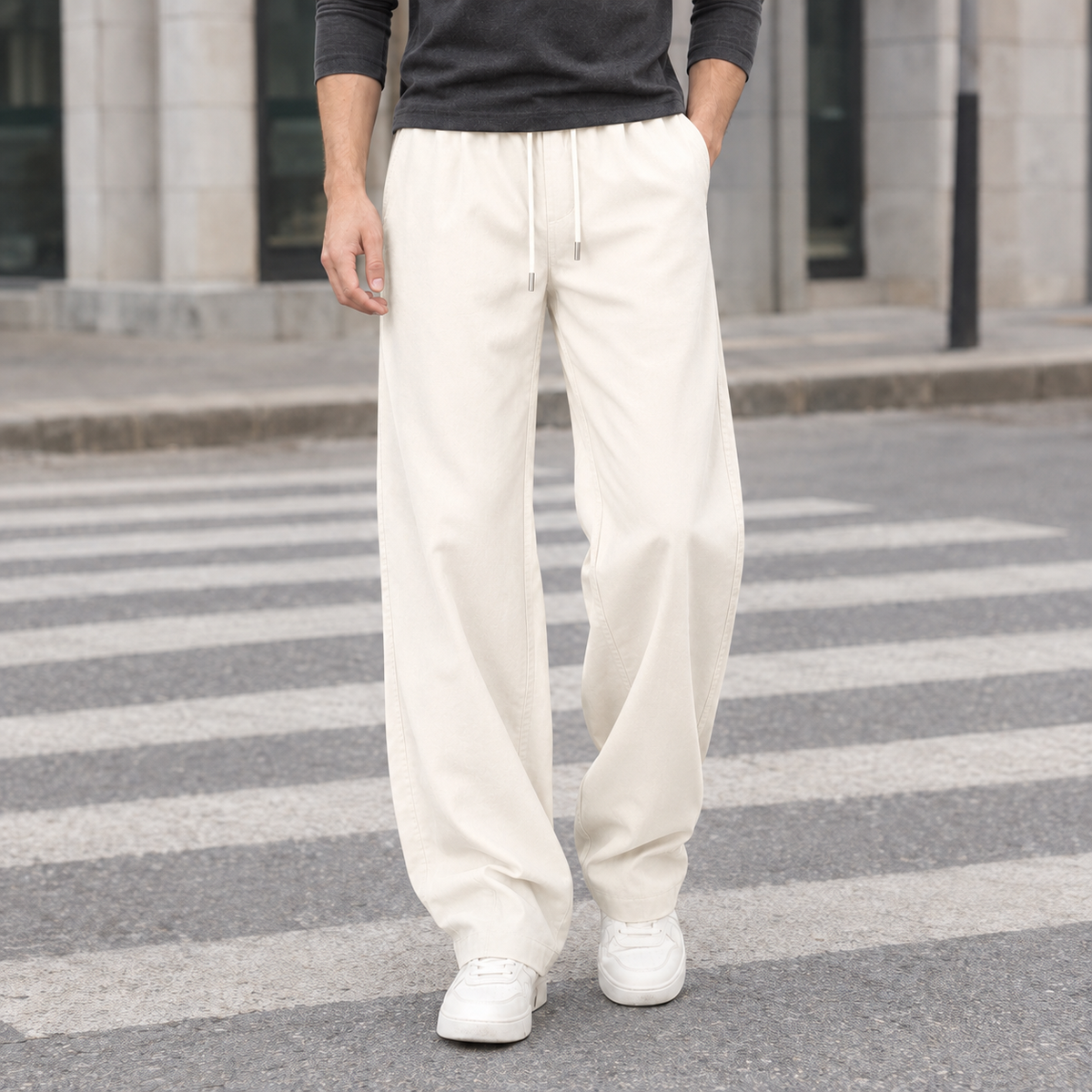 Herren Weite Bein Hose Relaxed Fit Freizeit