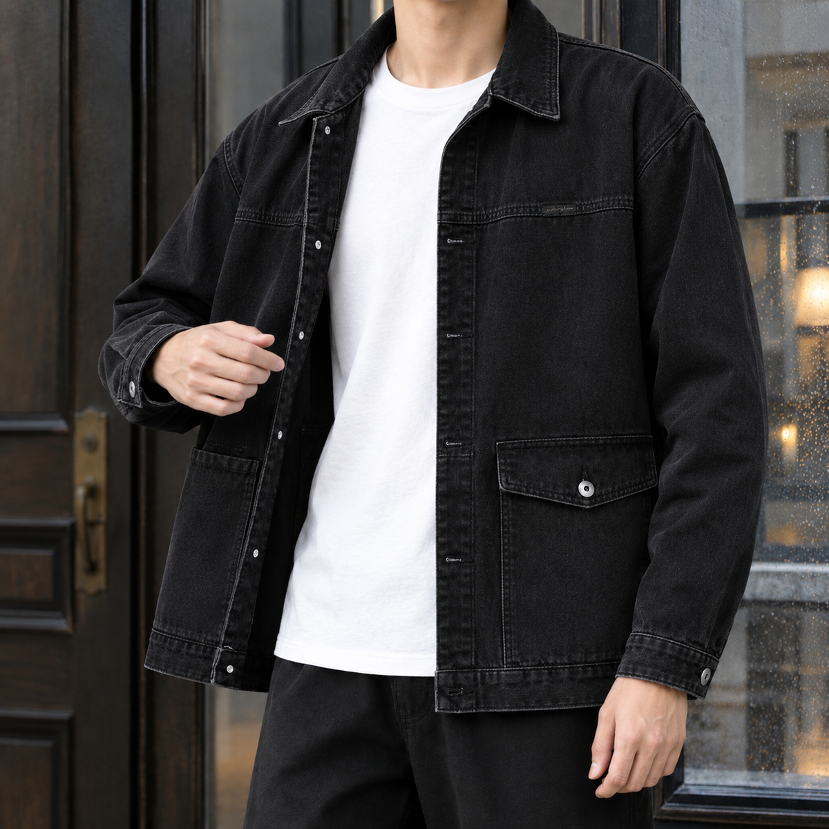 Overshirt Herren Relaxed Fit Freizeit Denim lässig