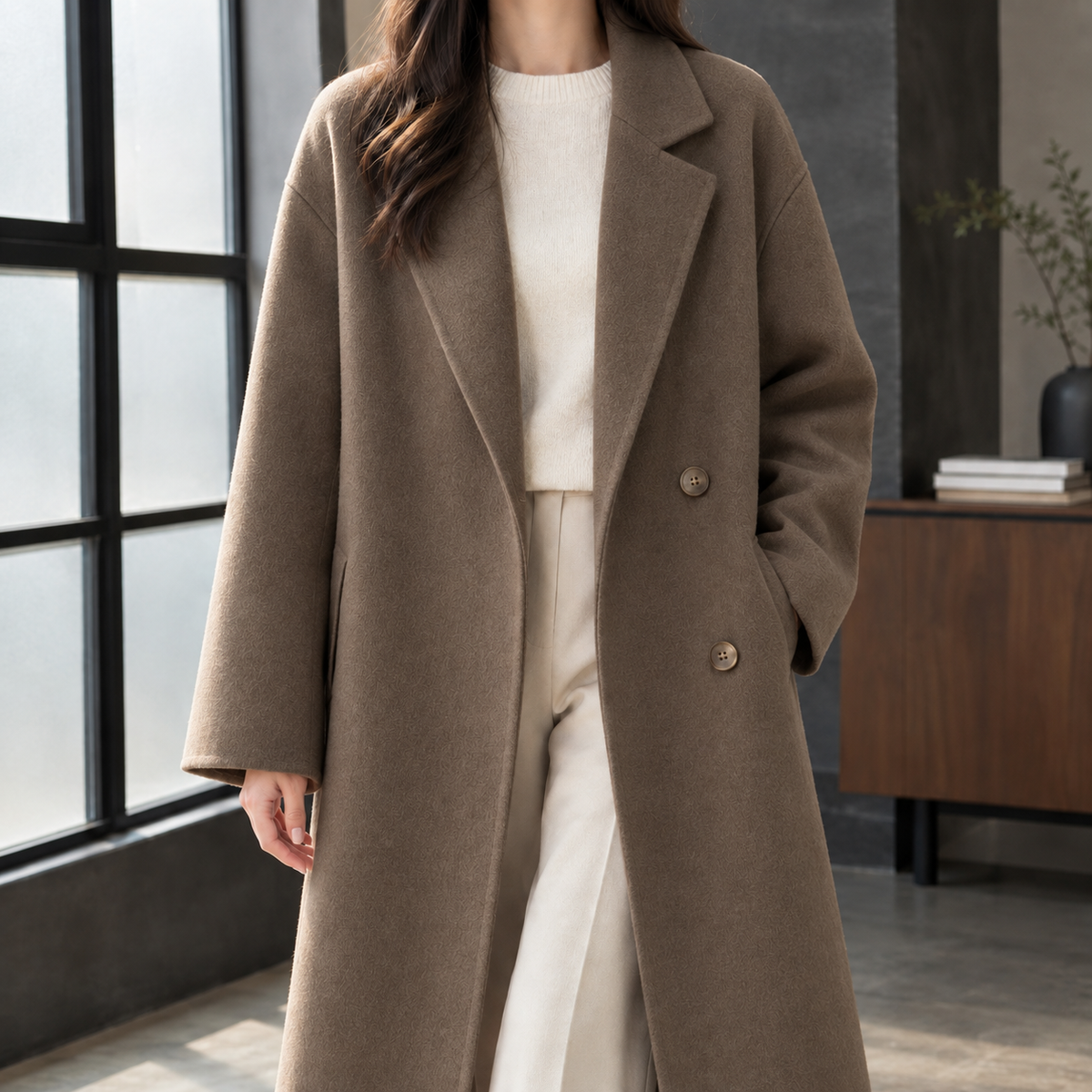 Damen Doppelreihiger Mantel Relaxed Fit Casual