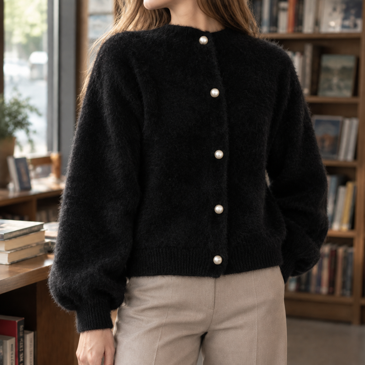 Damen Cardigan Relaxed Fit Freizeit mit Perlenknöpfen