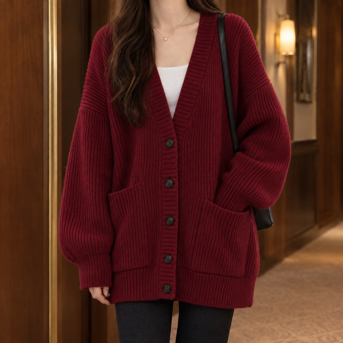 Damen Rippstrick-Cardigan Oversize Freizeit