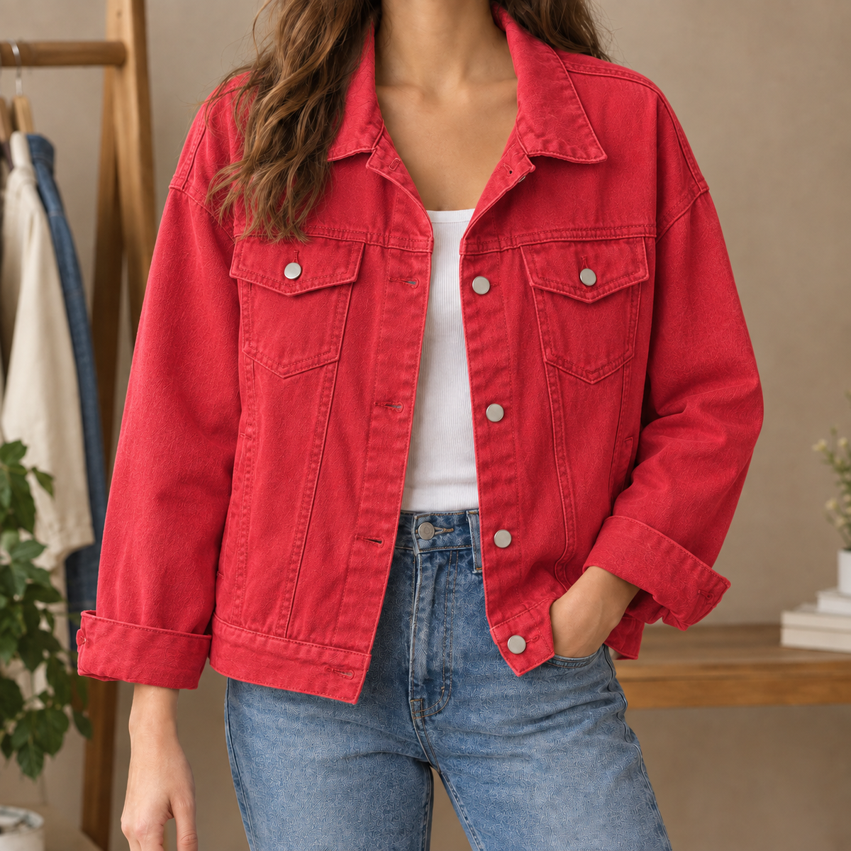 Jeansjacke Damen Relaxed Fit Freizeit