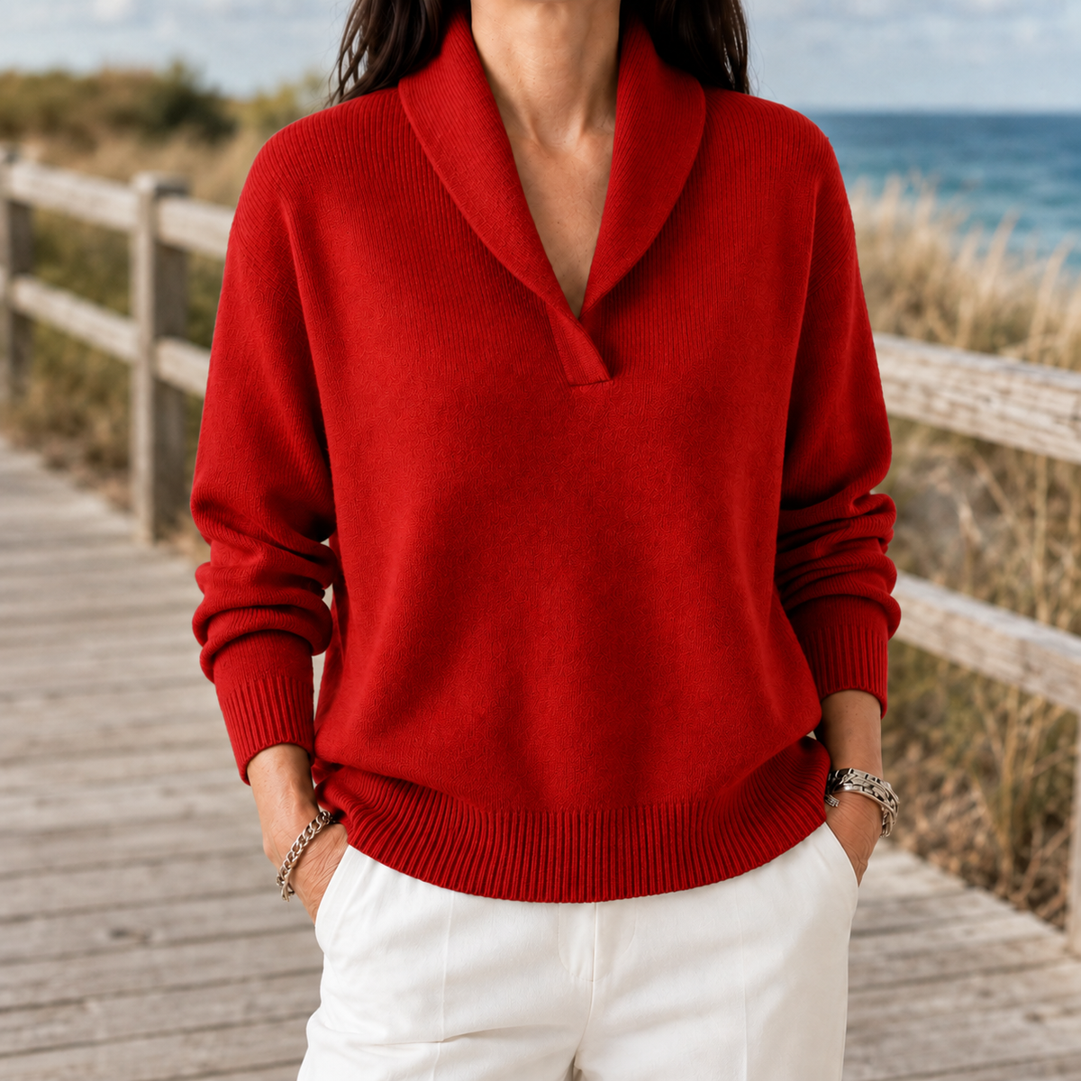Damen Schalkragenpullover Relaxed Fit Casual Freizeit