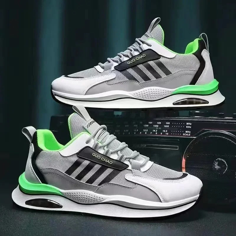 Retro Sneakers für Herren in Grün, Orange und Beige – Sportlich und Bequem