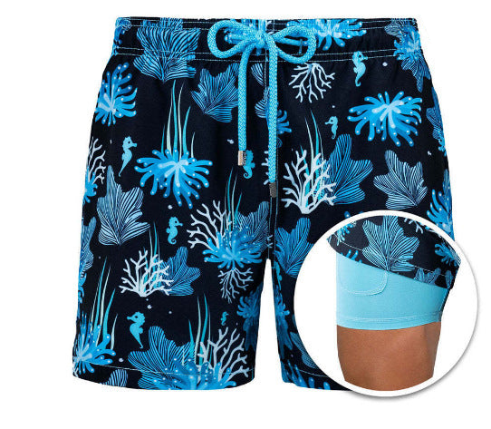 Doppellagige Strandshorts Herren Regular Fit Freizeit Sommer