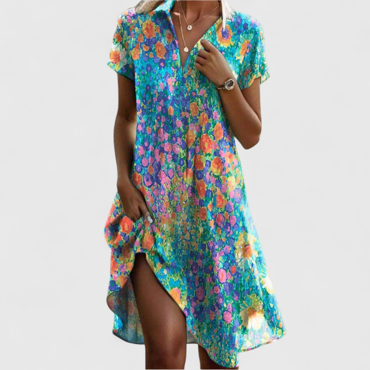 Damen Kleid Boho Relaxed Fit Freizeit Sommer